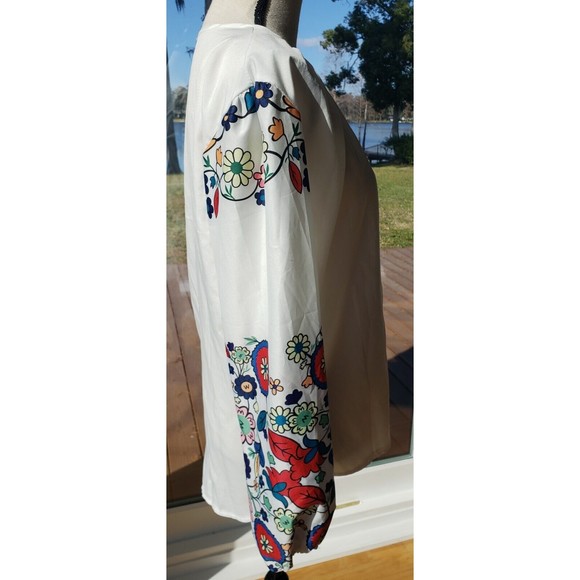 OC Order Plus White w/Floral Raglan Puff Long Sleeve Blouse Size Small Button-up - Picture 4 of 8